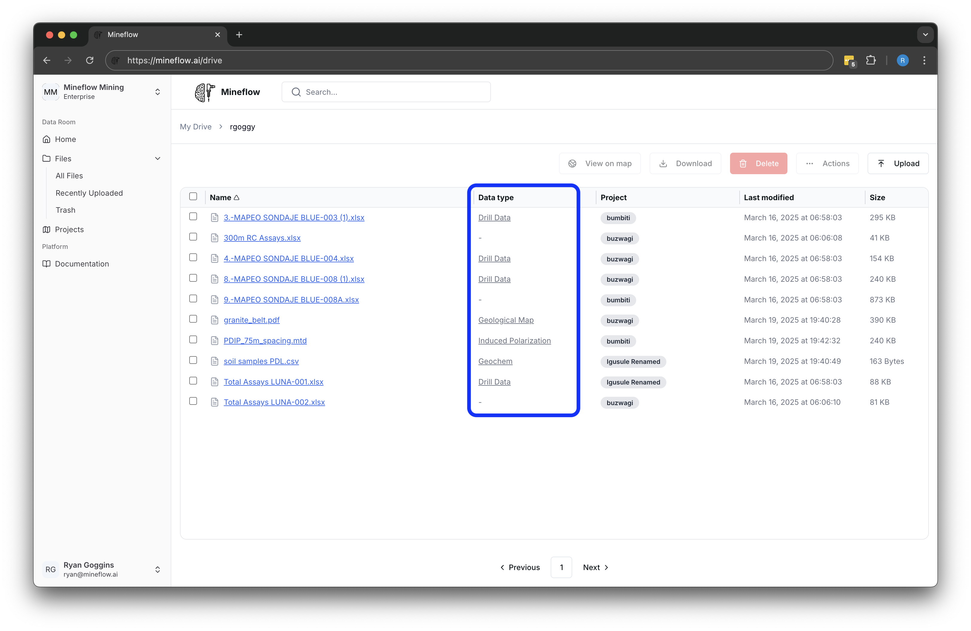 Files with different data types in user's home drive