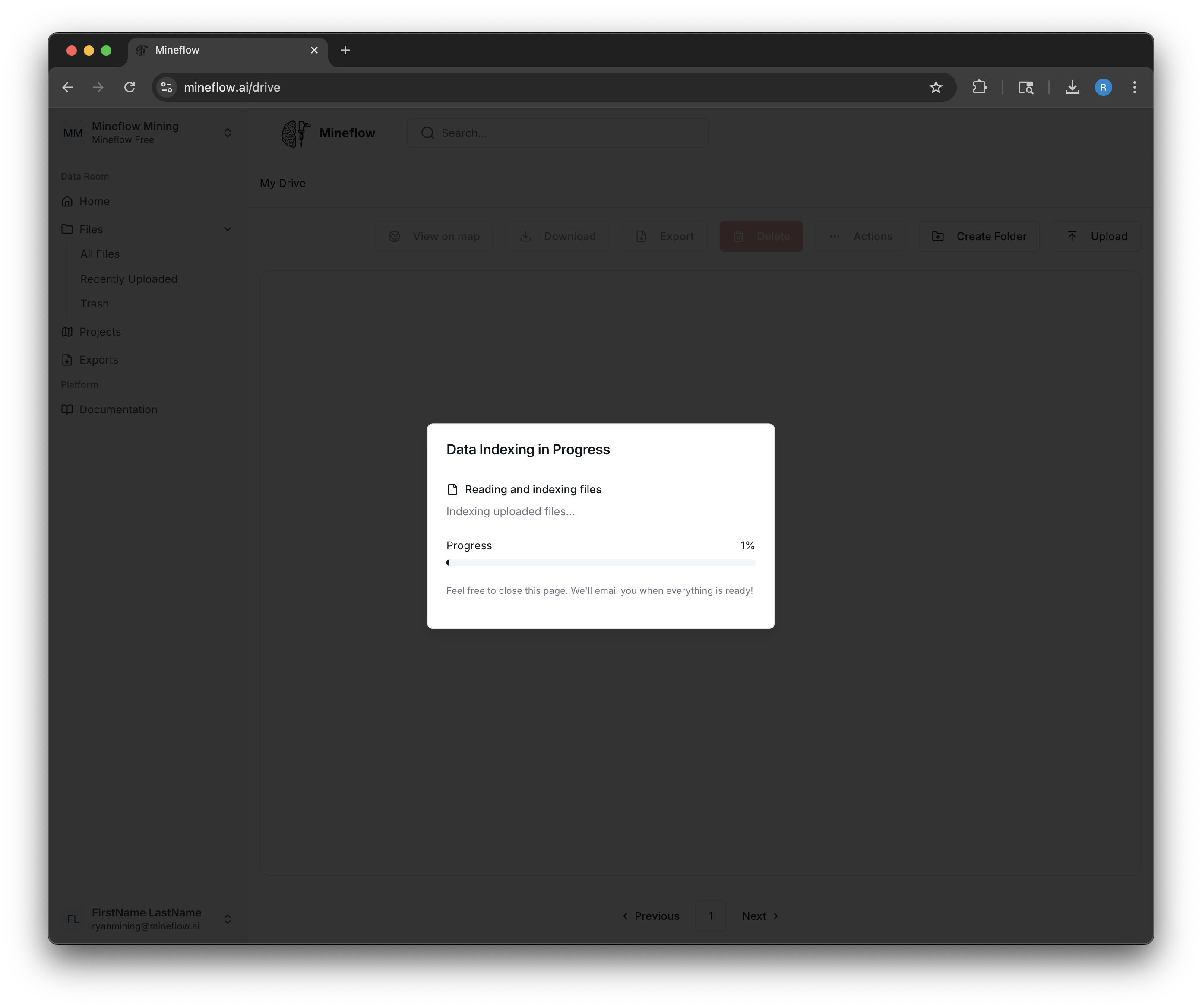 Data ingestion dialog