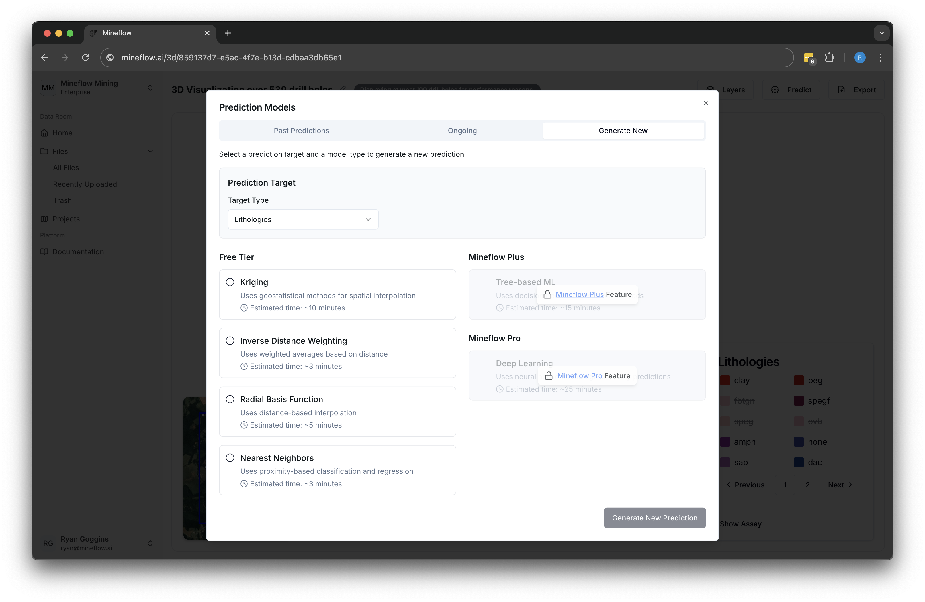 Layer view showing prediction option