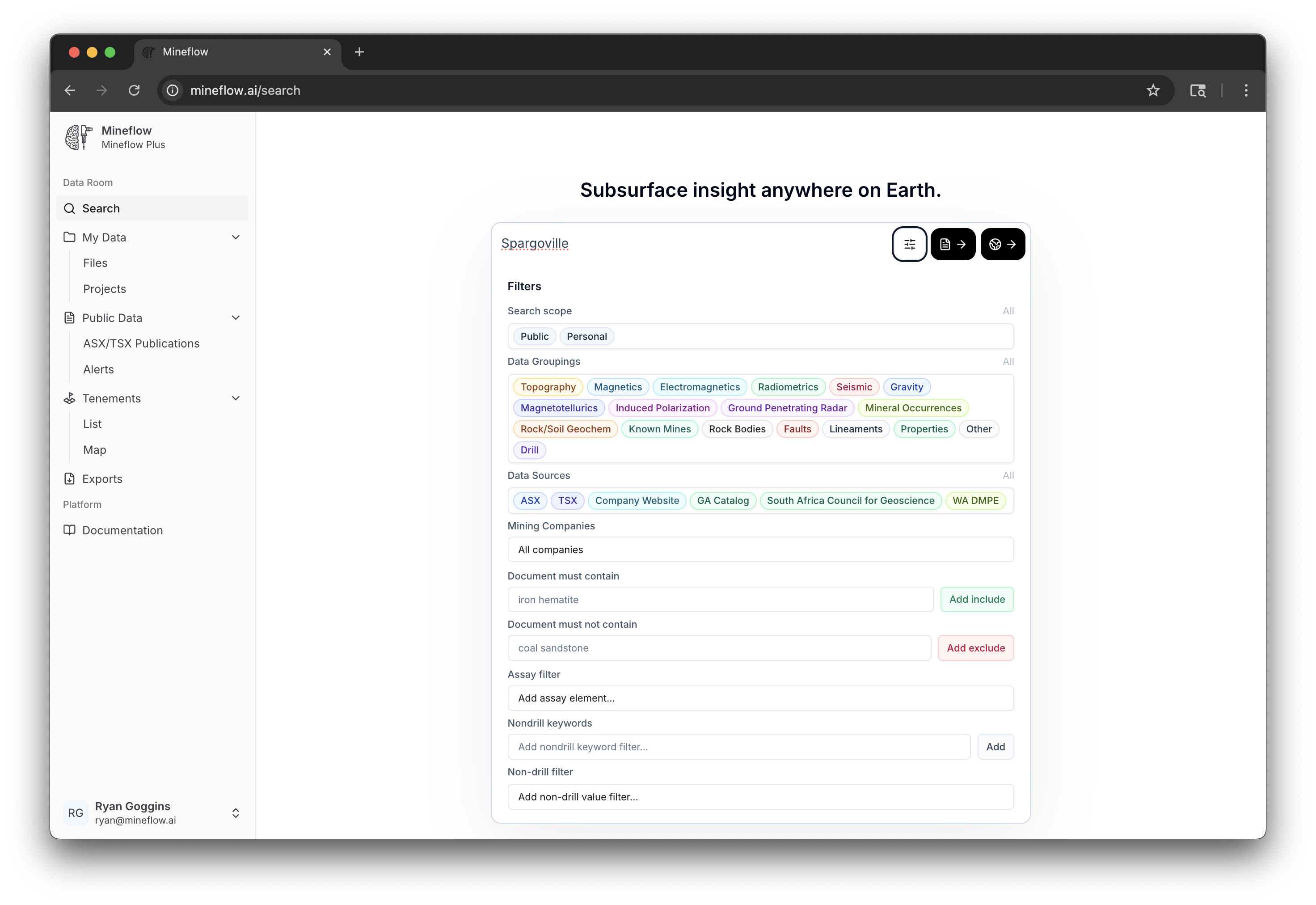 Search filters focused on the Data Sources control for public search.