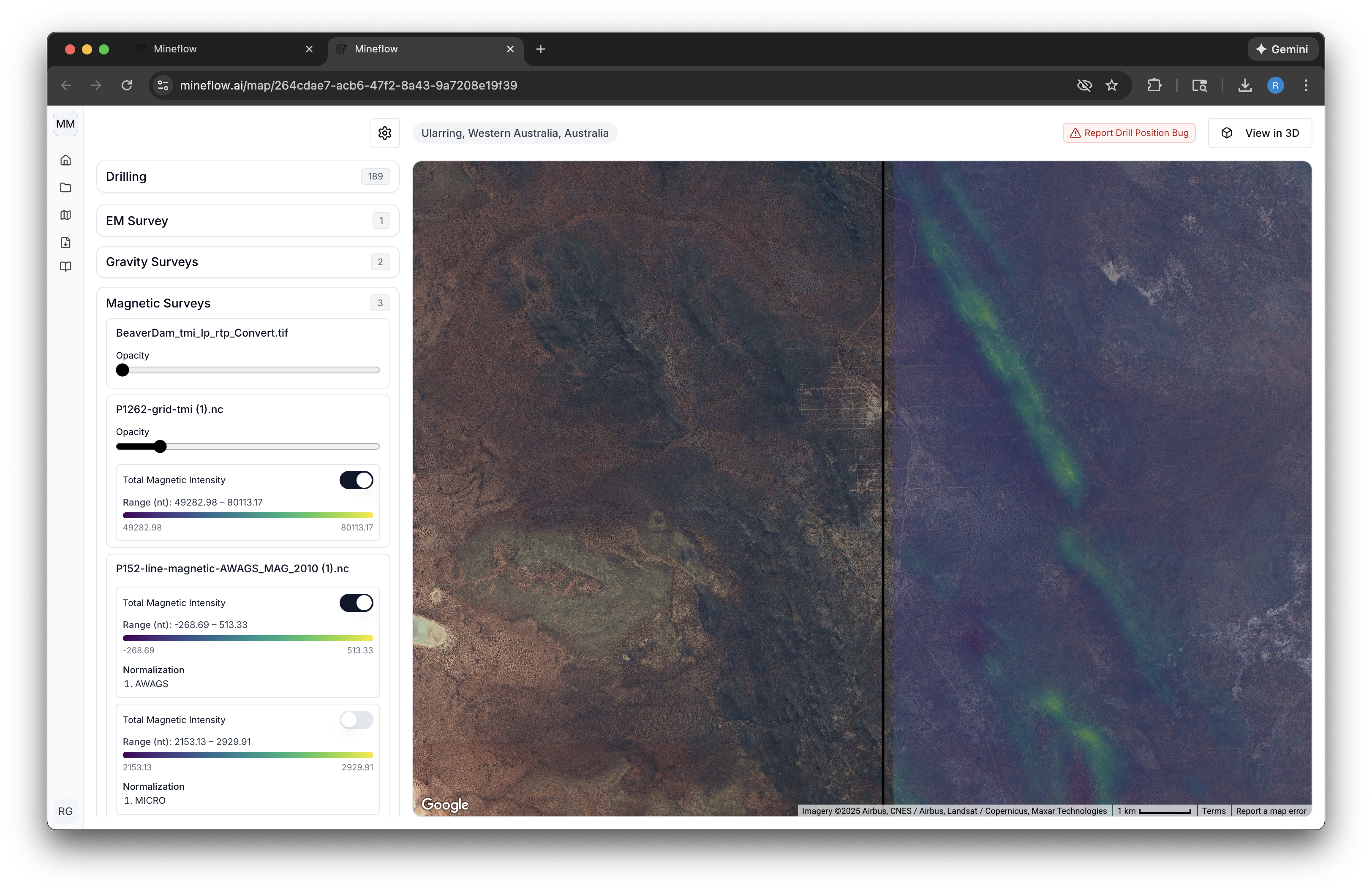 Zoomed-in magnetic anomaly highlighting historic drill holes