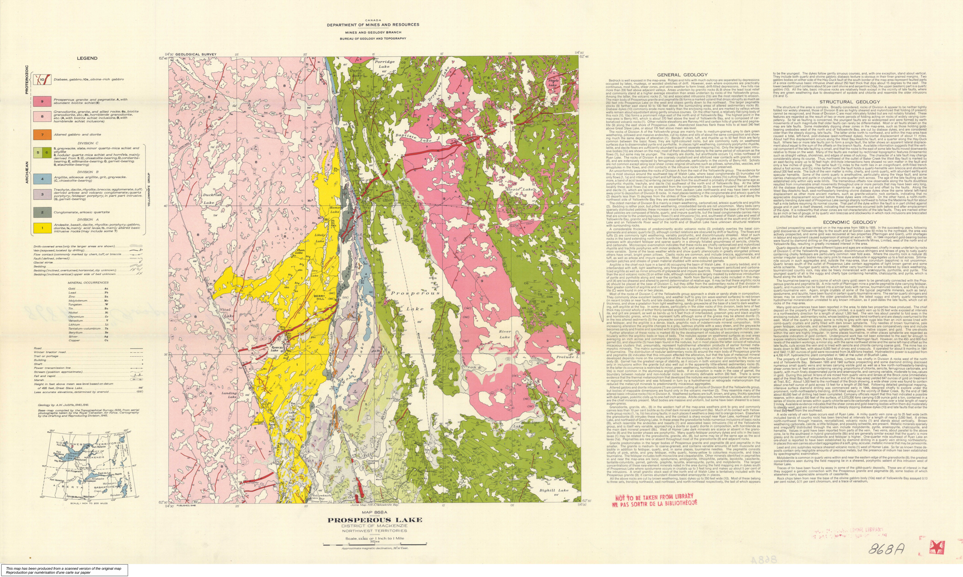 Prosperous Lake: original map from Geological Survey of Canada / Natural Resources Canada