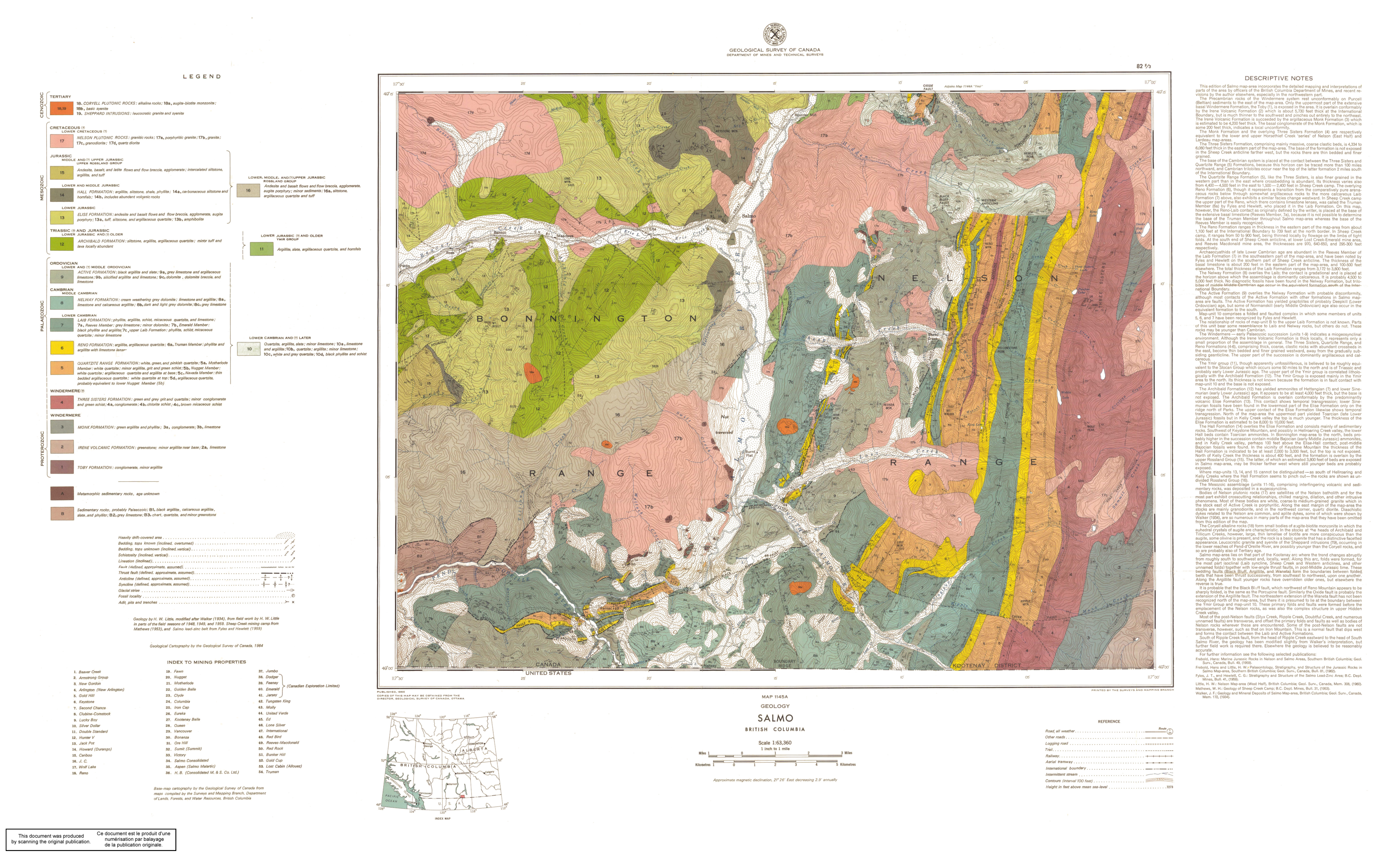 Geology, Salmo, British Columbia: original map from Geological Survey of Canada / Natural Resources Canada