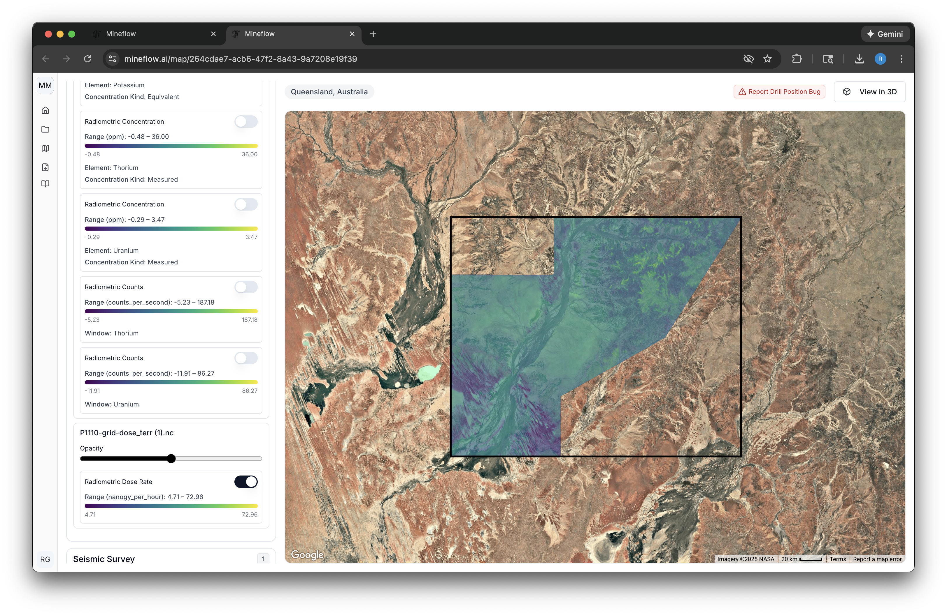 Vector radiometric sample locations visualized in Mineflow