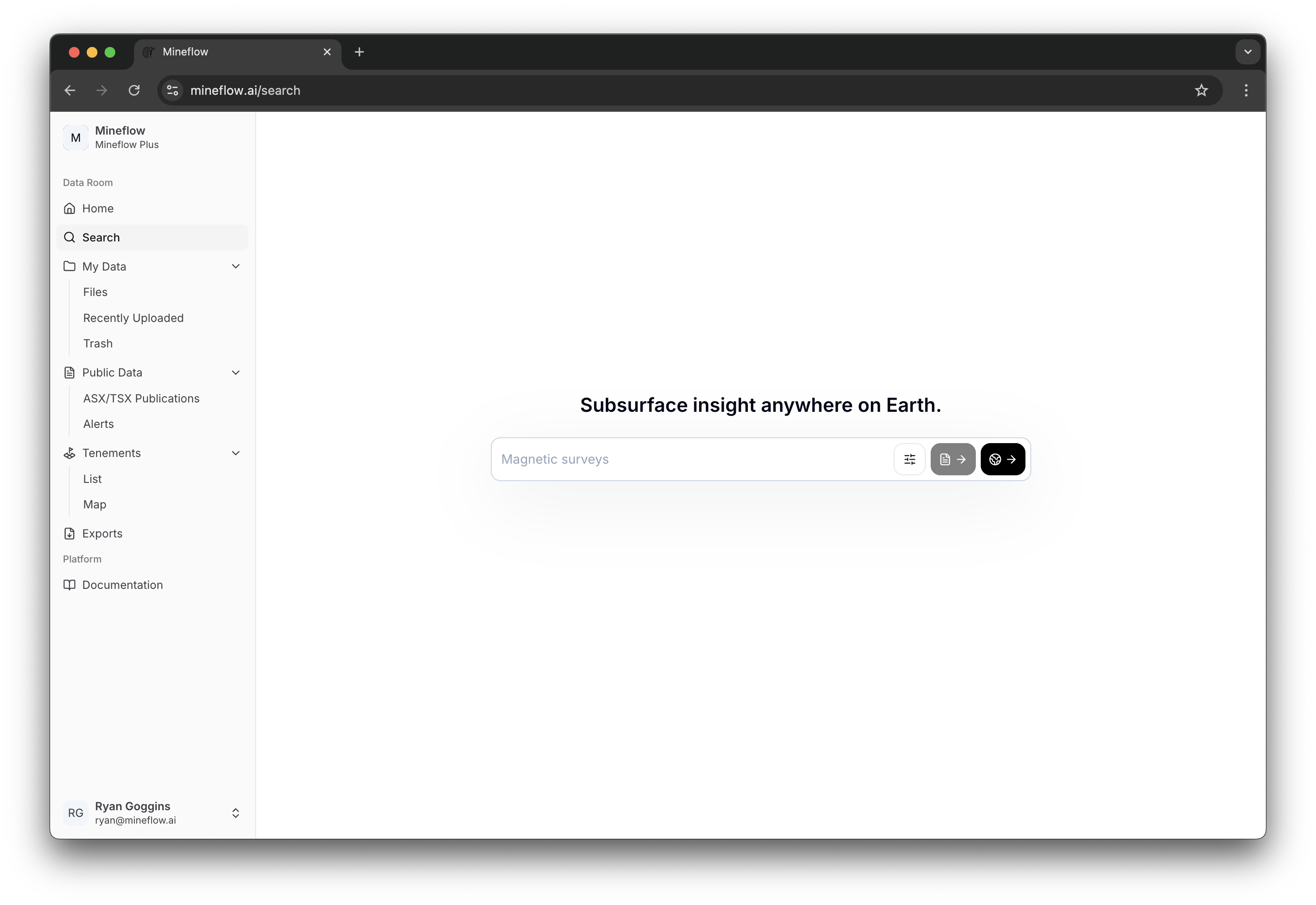 Public search home page showing the initial search shell before running a query.