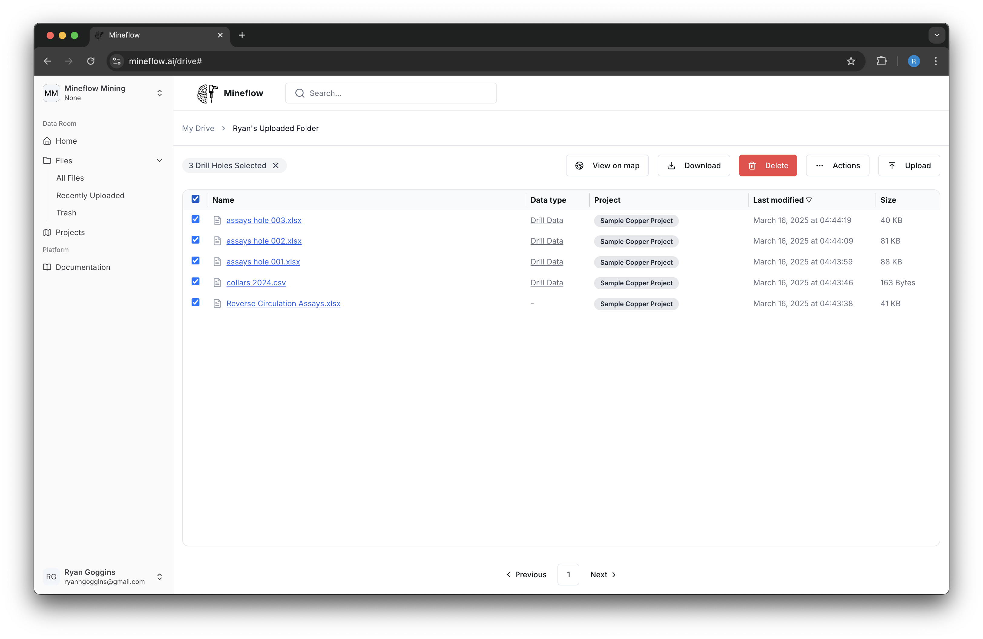 Selected files view