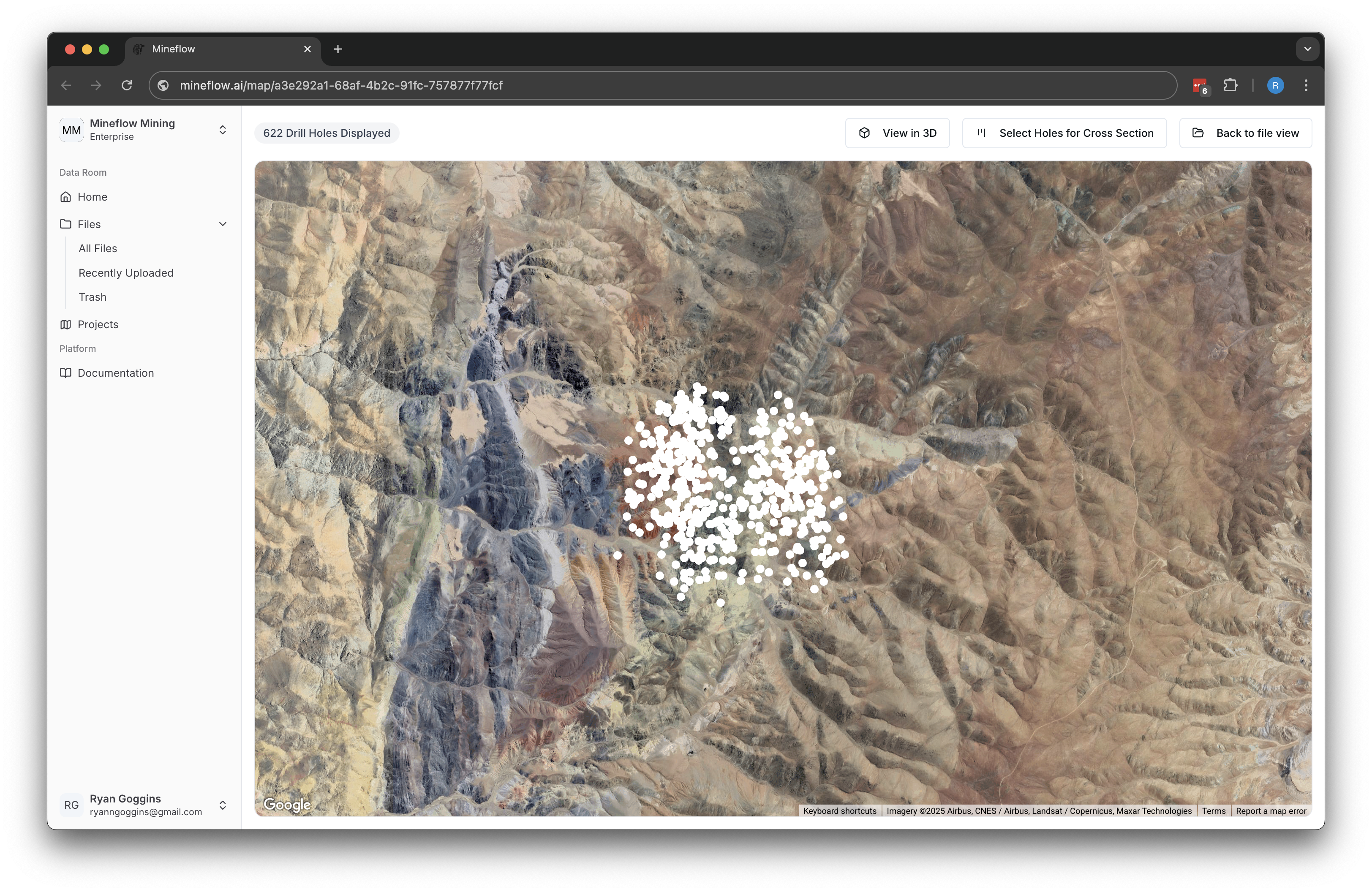 Map view of drill holes